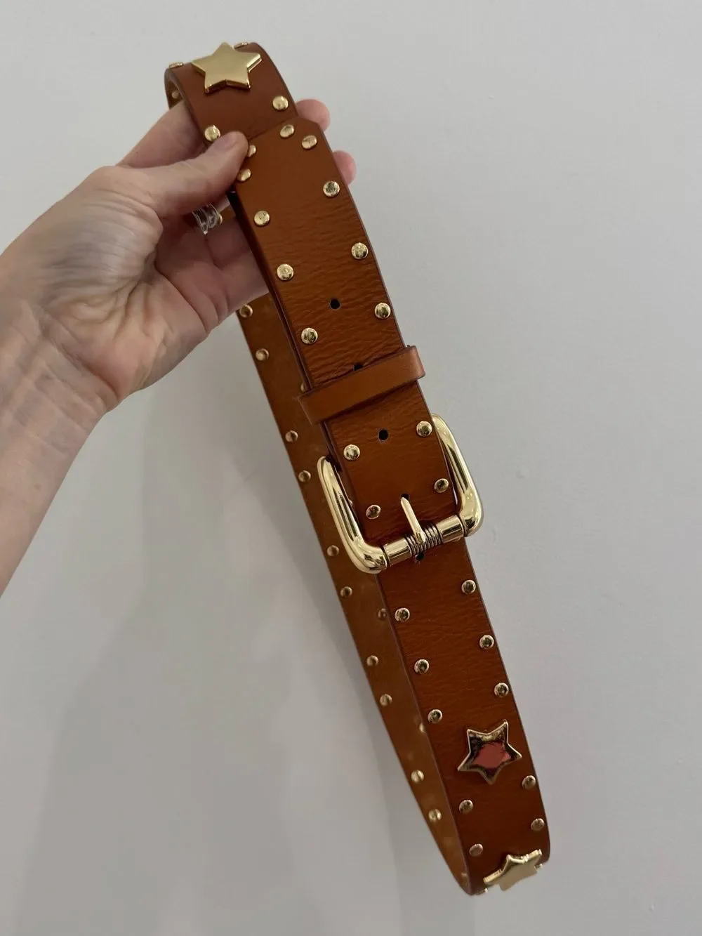 B LOW brown leather western belt with star design
